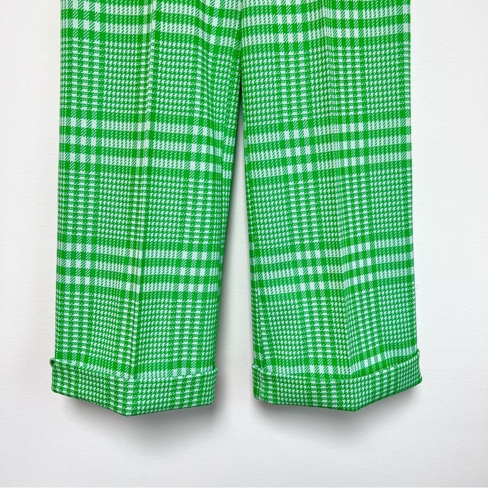 Vintage Mid Century Mod Kelly Green Houndstooth Wide Leg Pants Grandma - Picture 3 of 5